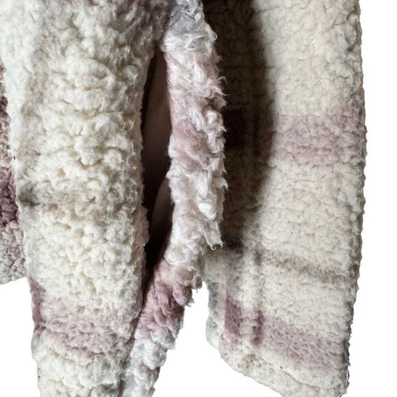 Thread & Supply Faux Sherpa Teddy Jacket 1/4 Zip Mauve Plaid M - Picture 10 of 13